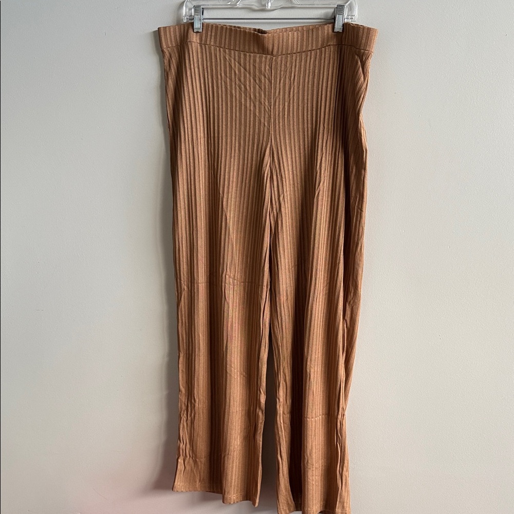 NWT H&M Chestnut Ribbed Stripe Wide Leg Knit Pants XL